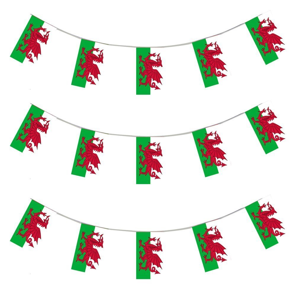 X100 Une bannière de 10 mètres composée de 20 drapeaux aux couleurs du Pays de Galles I Love Fancy Dress Wholesale - Idéal pour toutes manifestations sportives ou patriotiques - Livraison Gratuites