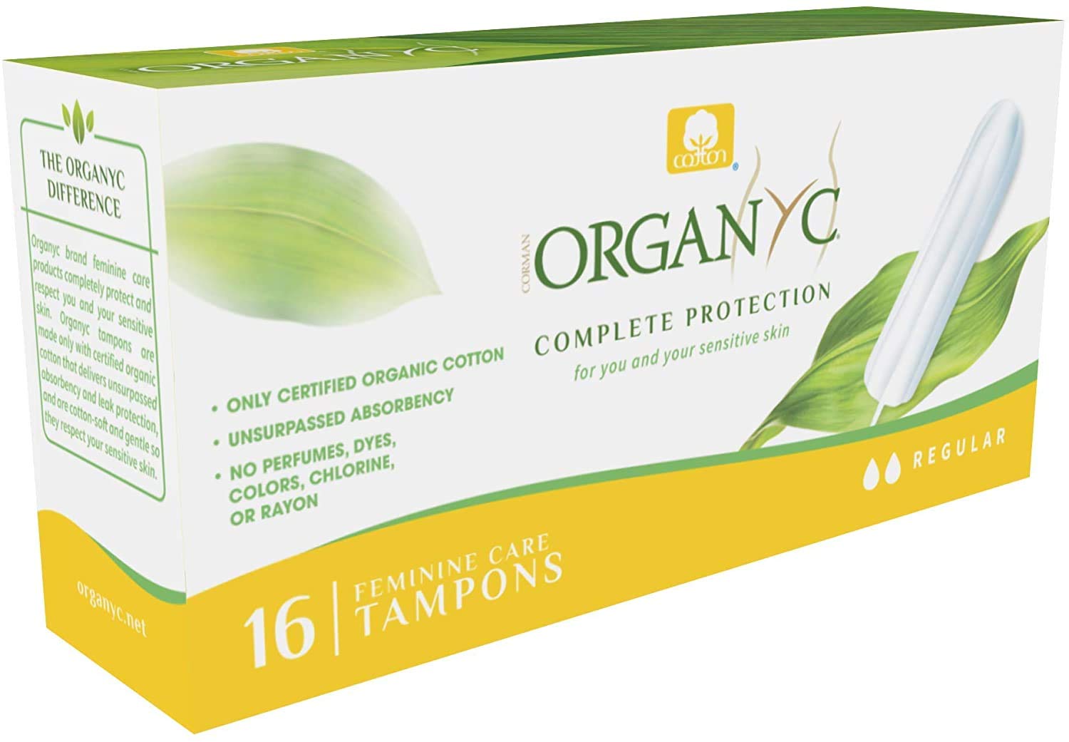 Organyc Tampons Regular ze 100% bawełny biologicznej, 4 sztuki w opakowaniu (4 x 16 sztuk)