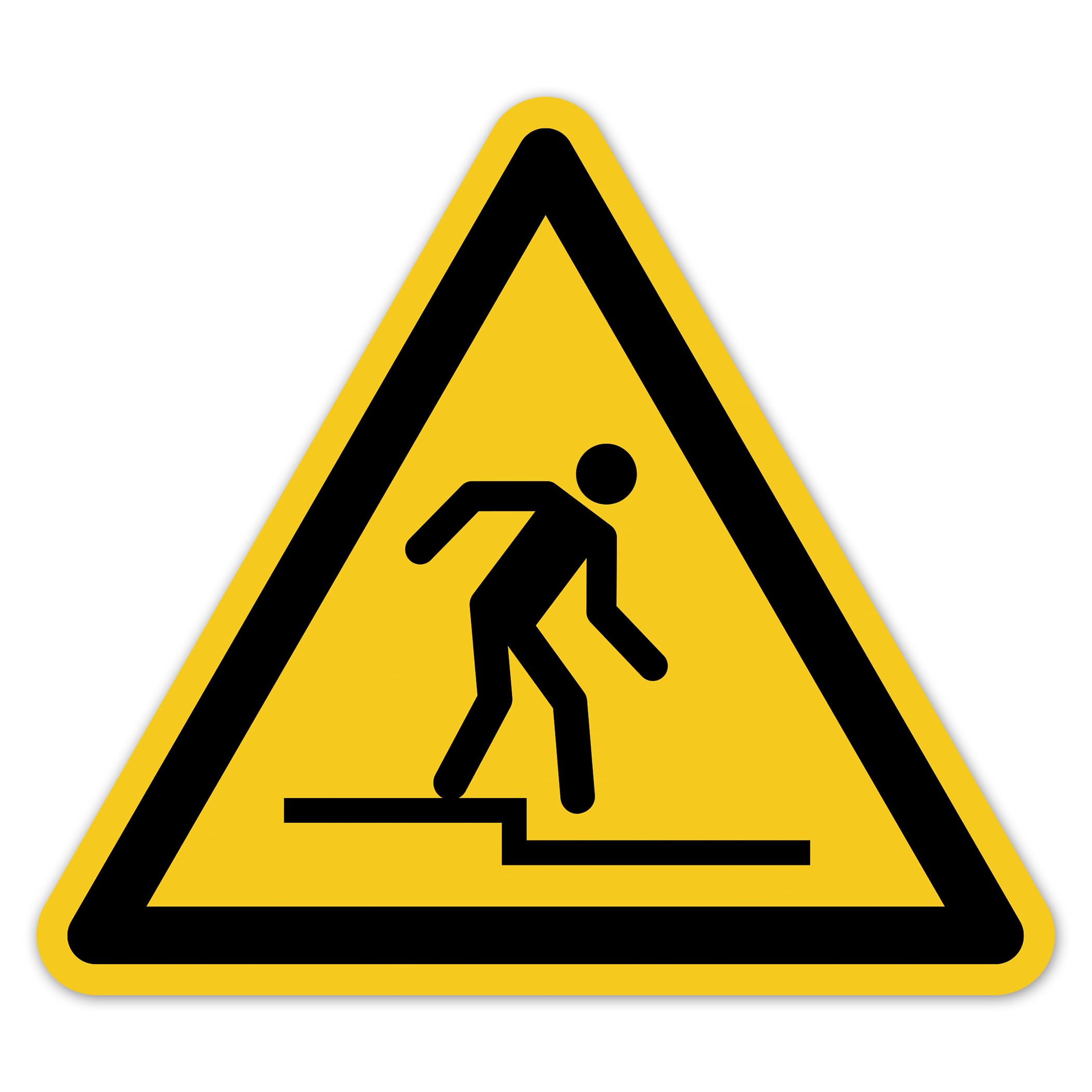 Señal de advertencia de nivel descendente según DIN EN ISO 7010 ASR A1.3 W070 símbolo de advertencia – Señal de seguridad peligro de tropiezos para niveles, funcionamiento, almacén, escaleras