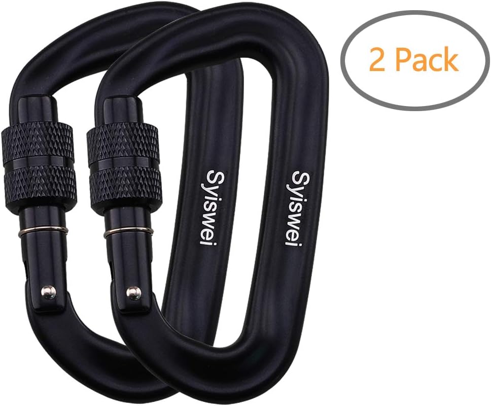 Syiswei 12KN Heavy Duty Carabiners 2pcs holds 2646lbs Each,D-Ring Hook Aluminium Screwgate Wiregate Carabiner Clips for Outdoor Camping, Hammocks, Fishing, Hiking, Keyring,Traveling