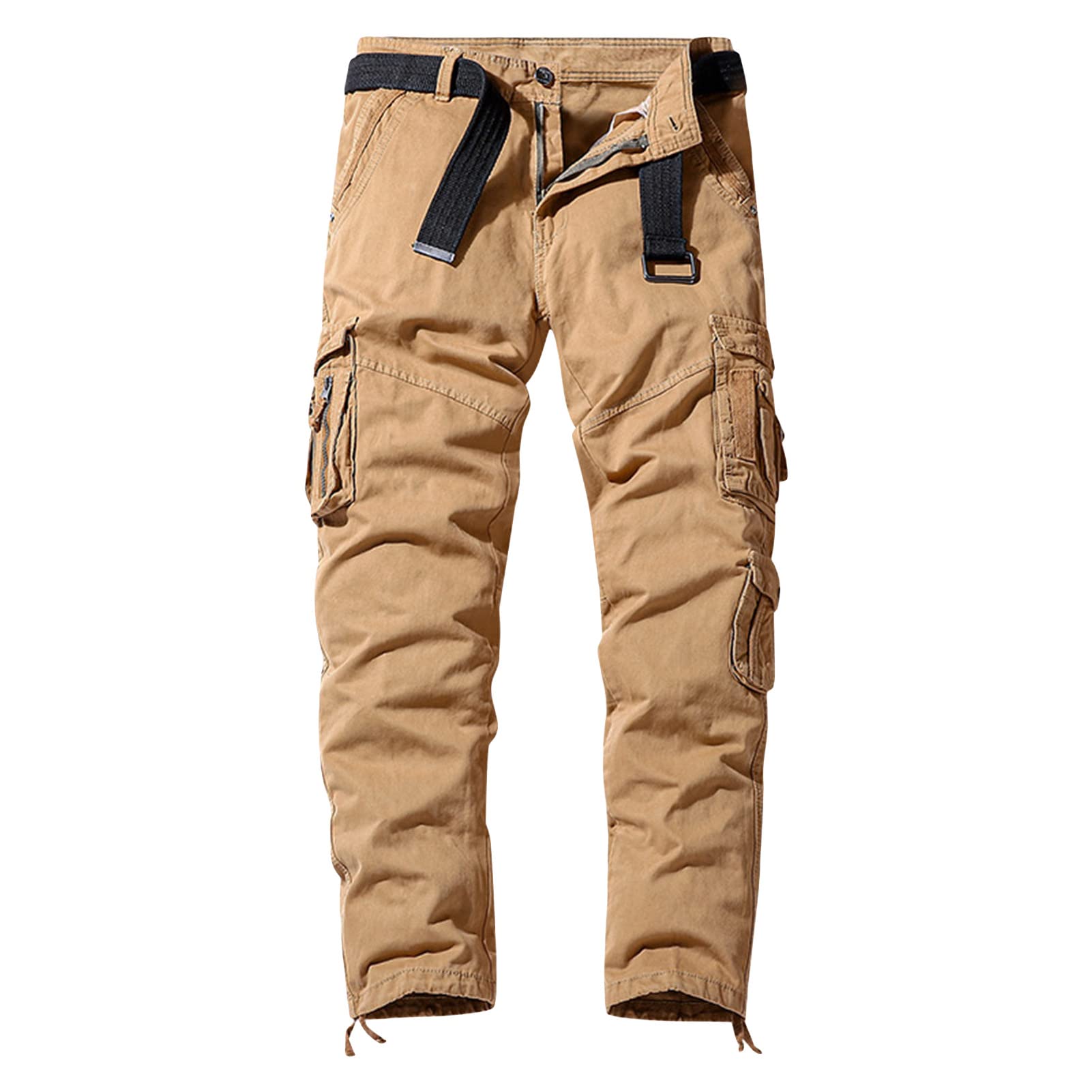 Maiyifu-GJ Men's Camo Hiking Cargo Pants Casual Lightweight Multi Pocket Pant Straight Outdoor Tactical Military Trousers (Khaki,38)