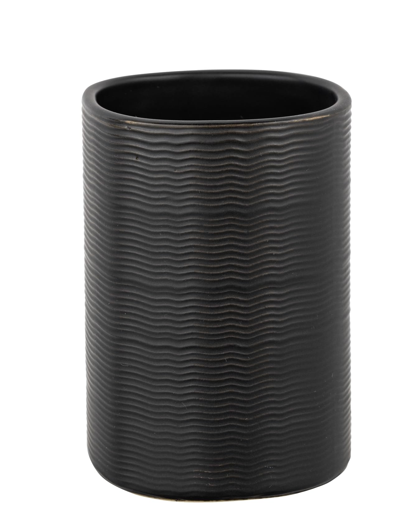 Schöner Wohnen Kollektion Bad-Accessoire Set Mod. Zena 3-teilig Keramik Bambus Schwarz mit Seifenspender Zahnputzbecher und WC-Garnitur Maße 38,5 cm x 10 cm