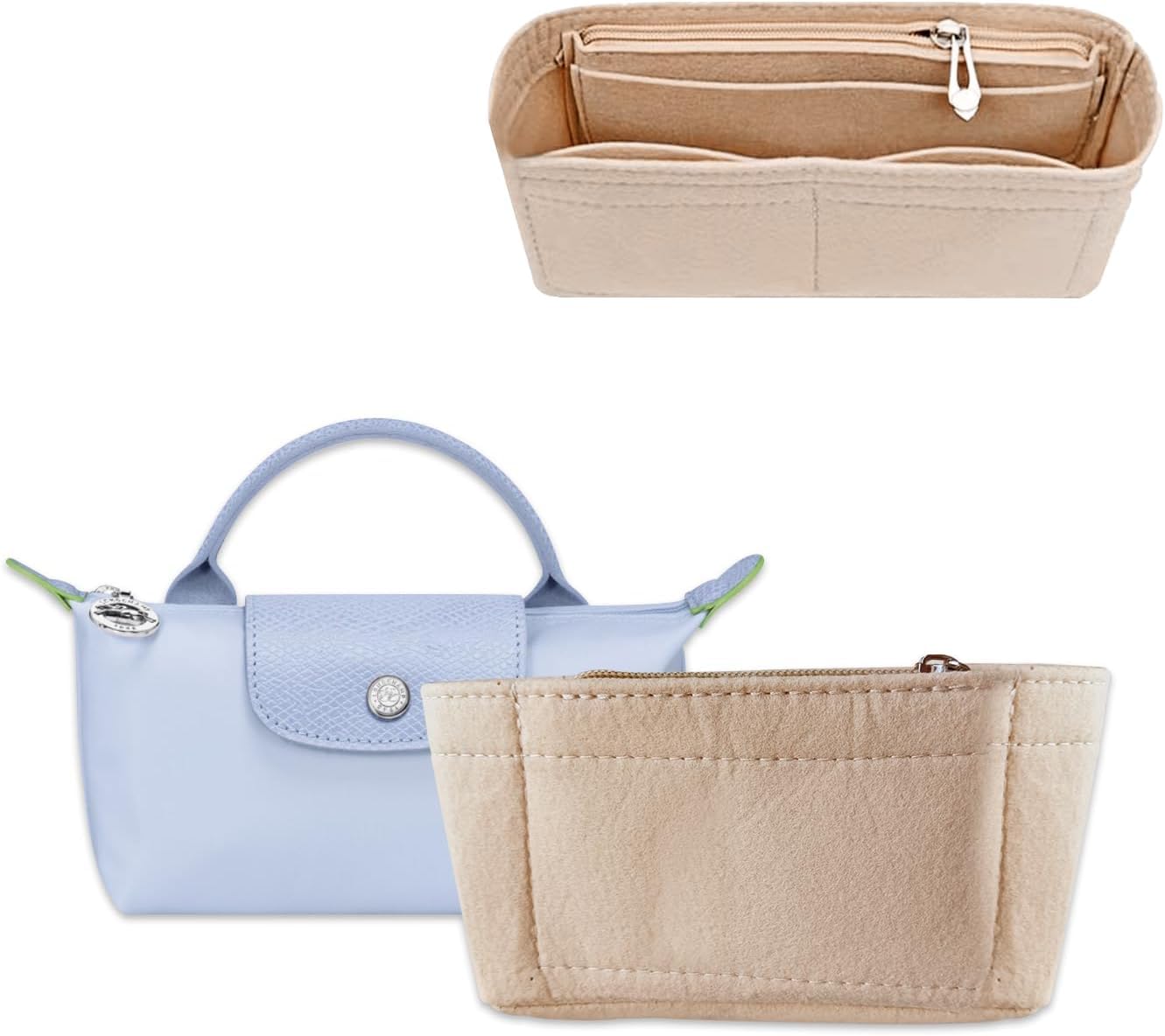 Chispee Purse Organizer Insert Felt Bag Organizer fit Longchamp/GG Marmont Matelasse Shoulder Bag Storage & Finishing Inner Bag Liner Handbags Insert Organizer,Beige