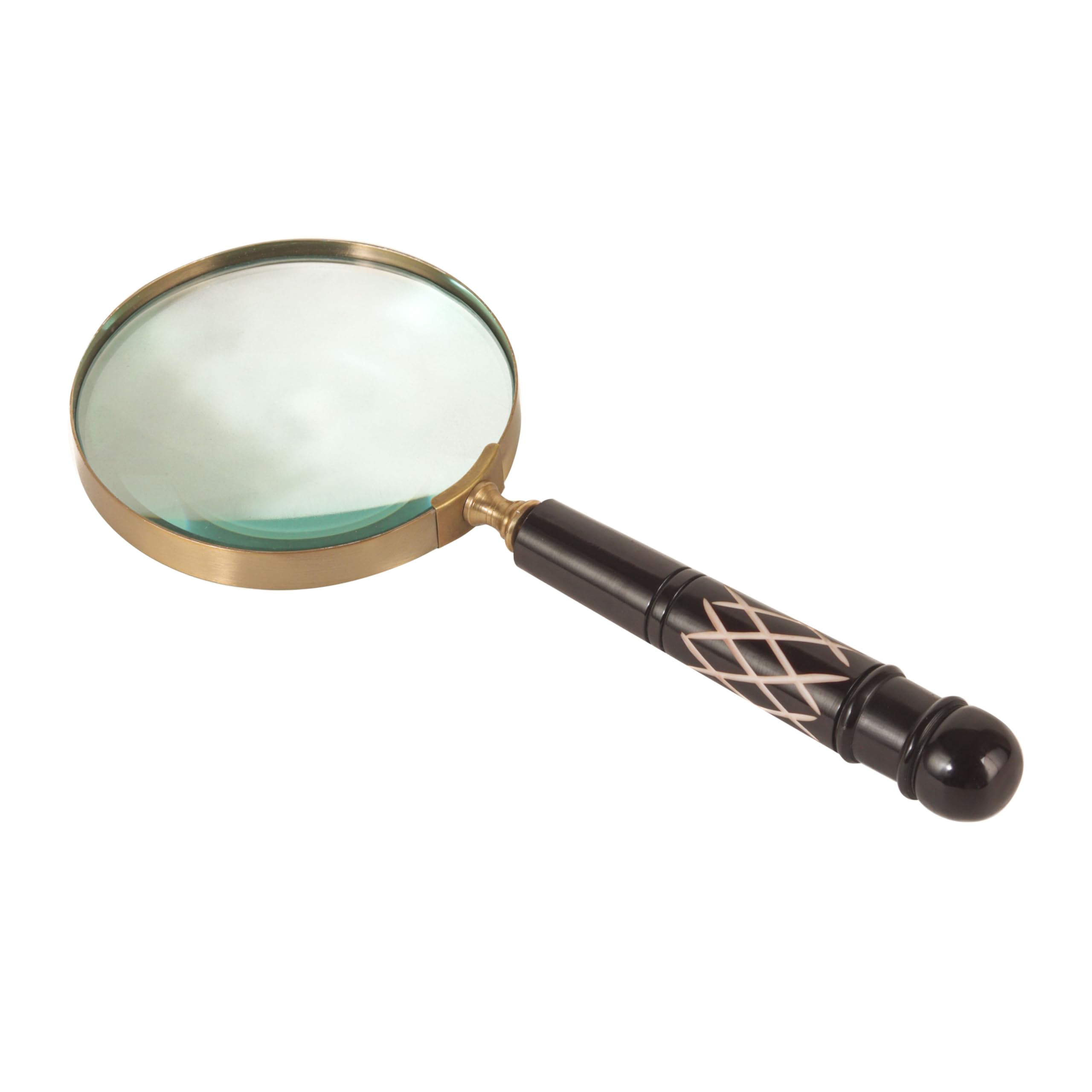 Photo 1 of ANONYO 10X Magnifying Glass Lens with Antique Brass Finish & Dark Brown Resin Handle – Large Handheld Magnifying Glass for Reading, Vintage, Big Magnifying Reader (Black)