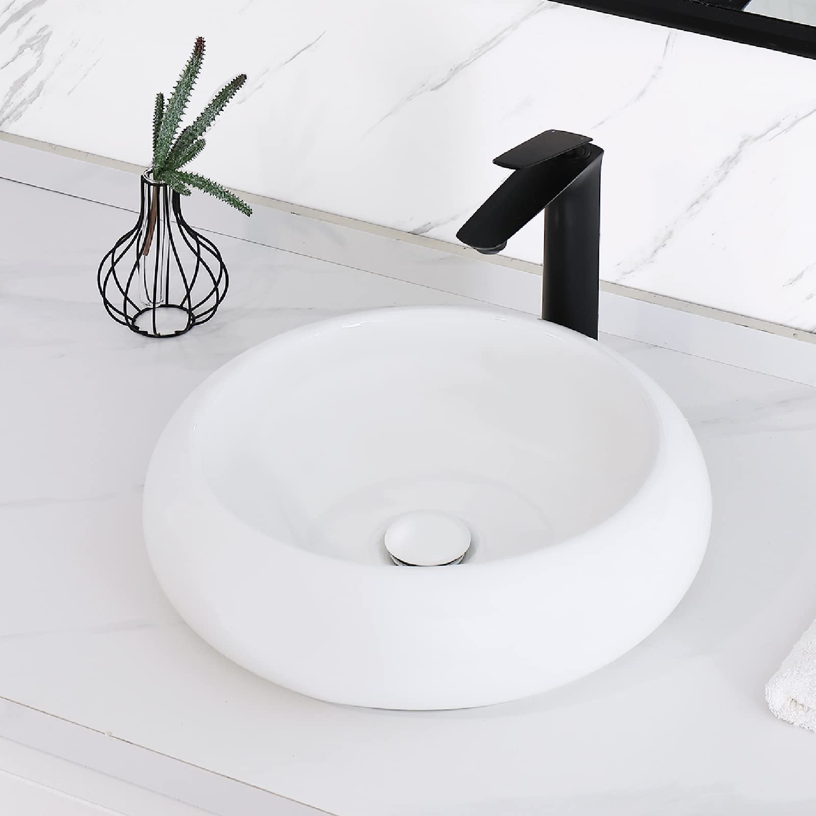 Buy Tysun Round Vessel Sink, 18'' x 18'' White Bathroom Sink Above