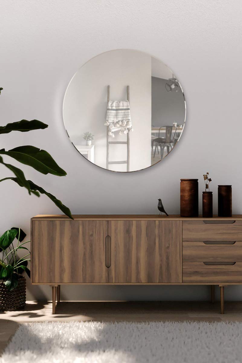 Large Mirror Round All Glass Frameless Silver Home Decor 2ft x 2ft 60 X 60cm