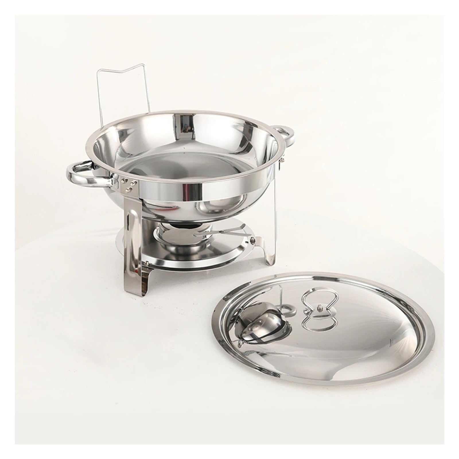 Set di Riscaldavivande per Buffet Chafing dish rotondo in acciaio inox, set scaldavivande for buffet, catering, con teglia for cibo e for acqua, coperchio, supporto solido contenitore for combustibile