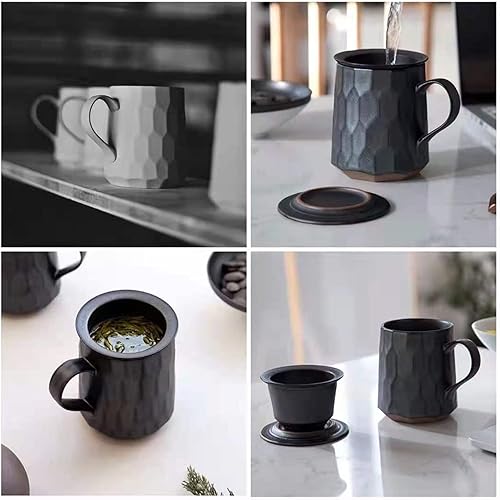 Miniatura 2 de globe faith Taza de té de cerámica con infusor y tapa, taza de té de infusión de hojas sueltas de gres y filtro de cesta para el hogar, oficina o