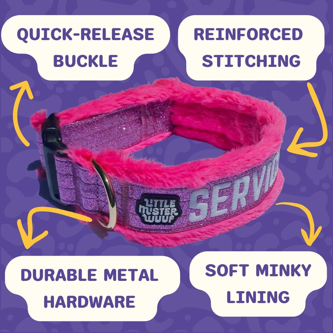Service Dog Collar, Leash & Wrap Set – Pink Sparkly Minky – Adjustable for Medium & Large Dogs – Durable Statement Design for Dogs that Stand Out (M: 17–19”)