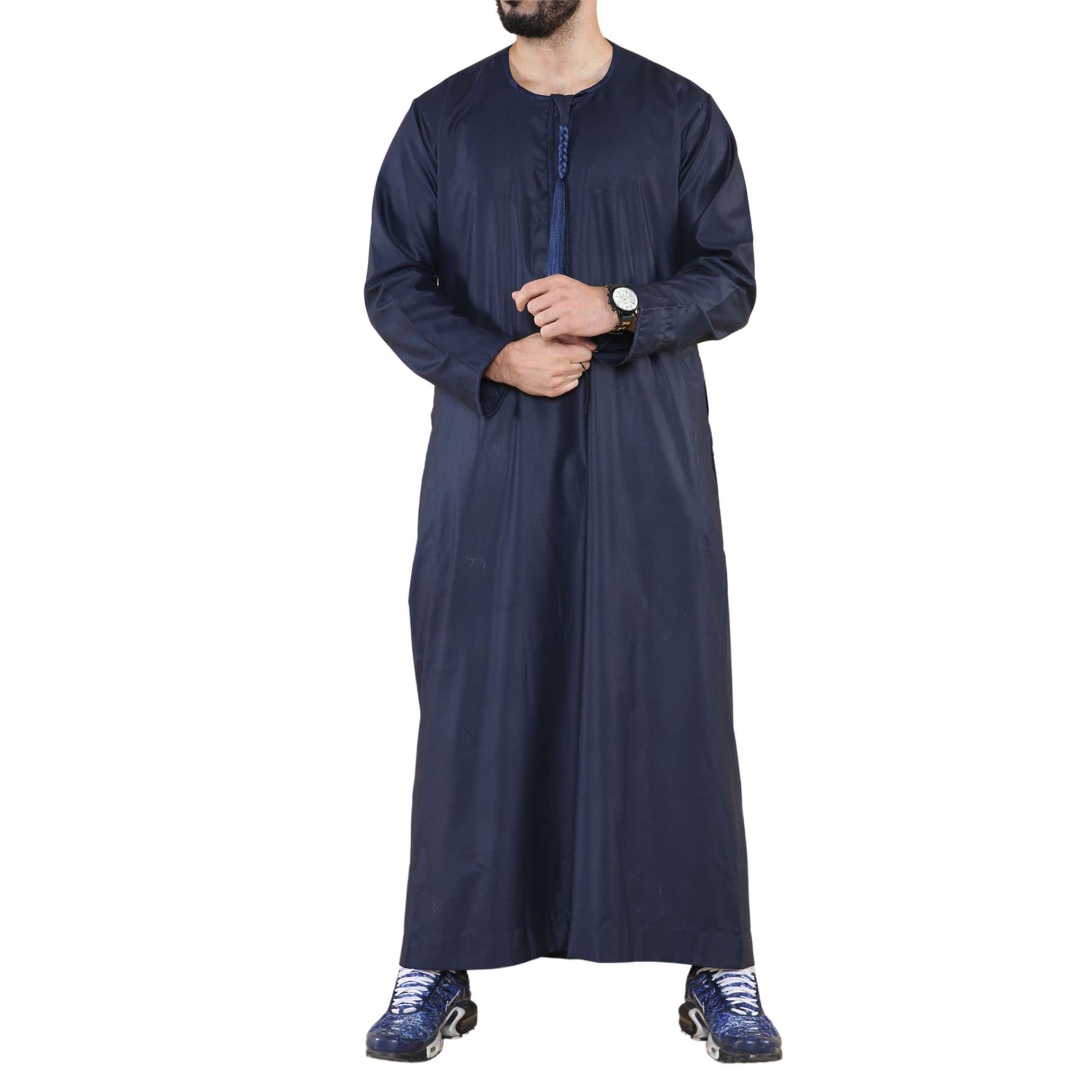 Truclothing Men's Navy Thobe Jubba Islamic Clothing Muslim Kaftan Emirati Omani Robe Arab Tassel - Xxl - 60