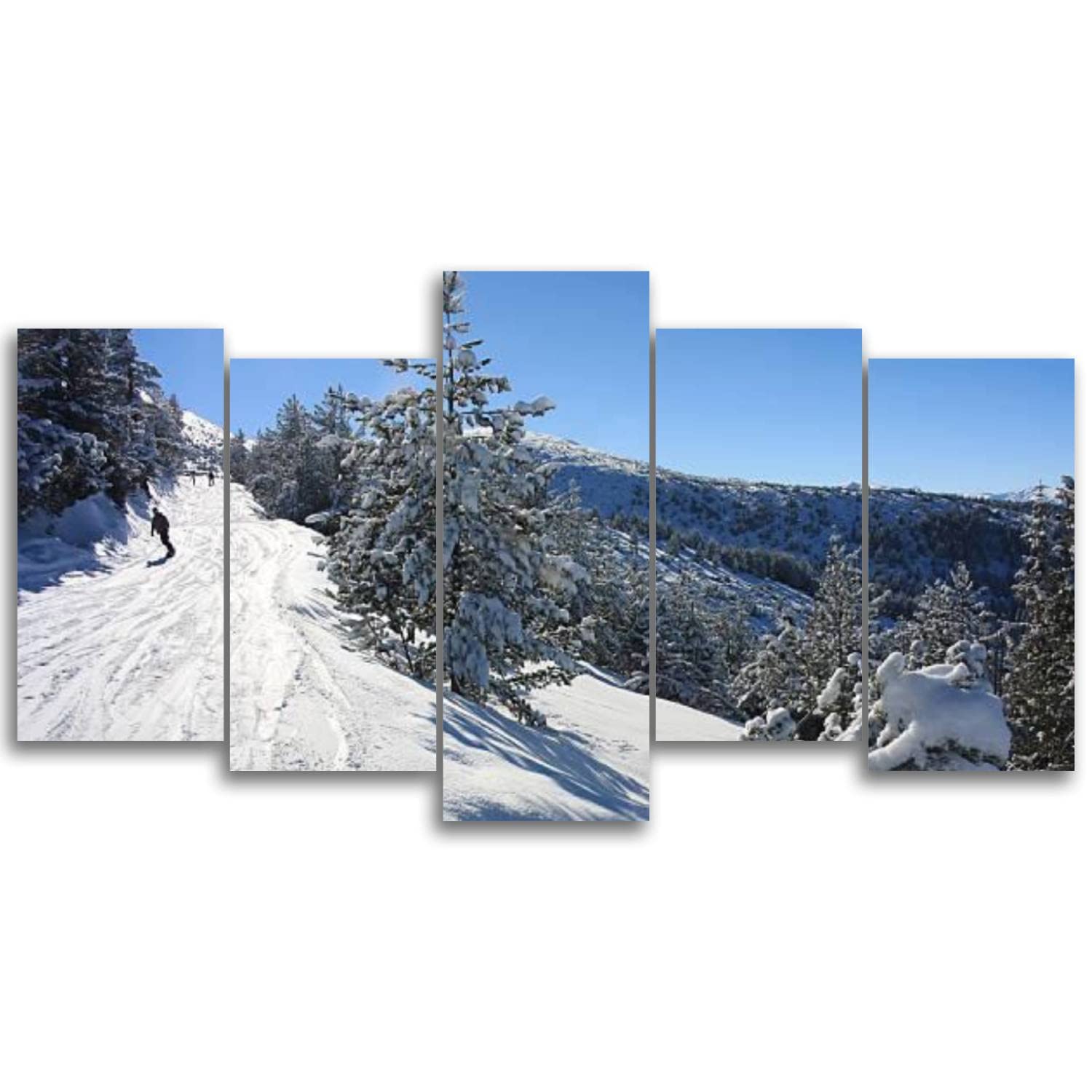 ZXZSGB Canvas Wall Art Snowboarding in Bulgaria Ski resort Borovets Painting Prints Picture Wall Decor Abstract Artwork 5 Panels Wall Art for Living Room Bedroom