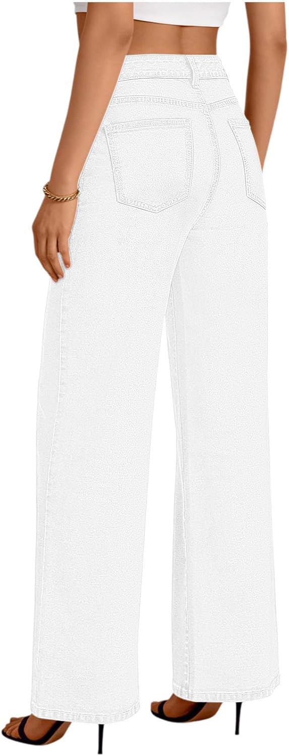 Women's Wide Leg Jeans High Waisted Straight Leg Stretchy Denim Pants with Pockets Trendy Casual Outfits Clothes