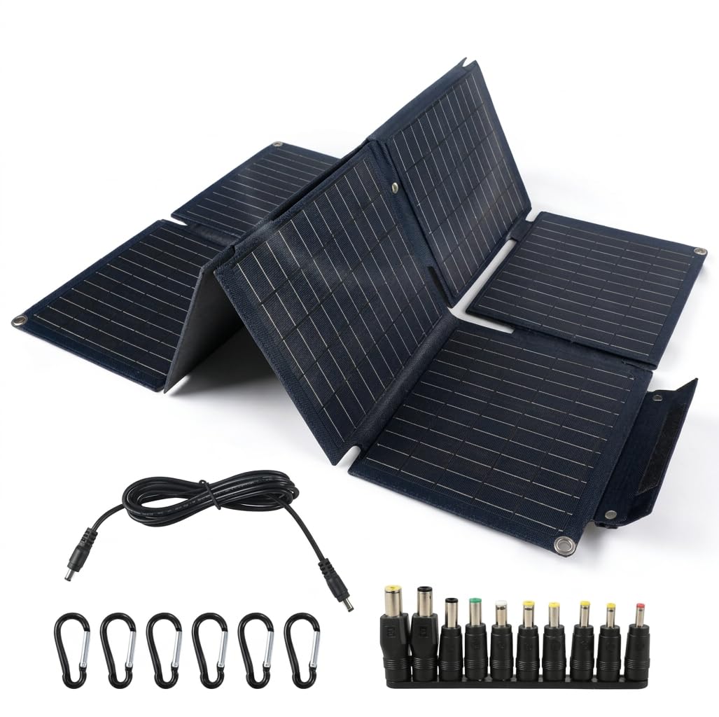 HoldwellS Panneau solaire portable 60 W, panneau monocristallin pliable à haut rendement (25%), gestion intelligente de l'énergie, ports USB-A QC3.0 et USB-C PD, sortie DC, résistant à l'eau IP65