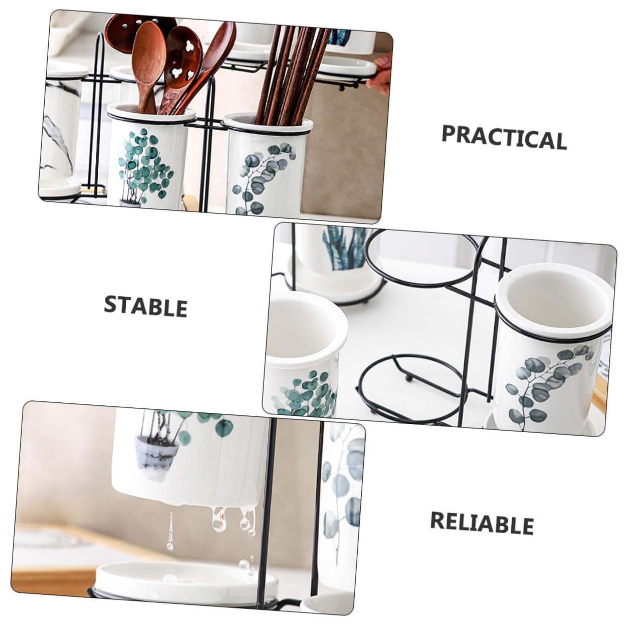 Support de Rangement pour Baguettes Égouttoir Facile à Nettoyer en Céramique et Fer Blanc Design Simple et Élégant Cuisine Maison