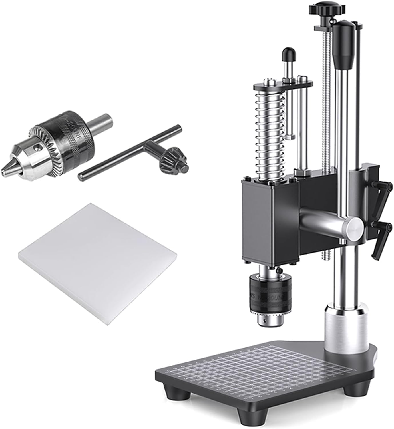 Pressa manuale a mandrino per impieghi gravosi da 150 kg, da banco, con altezza regolabile, per punzonatura, rivettatura e rimozione di cuscinetti in pelle.
