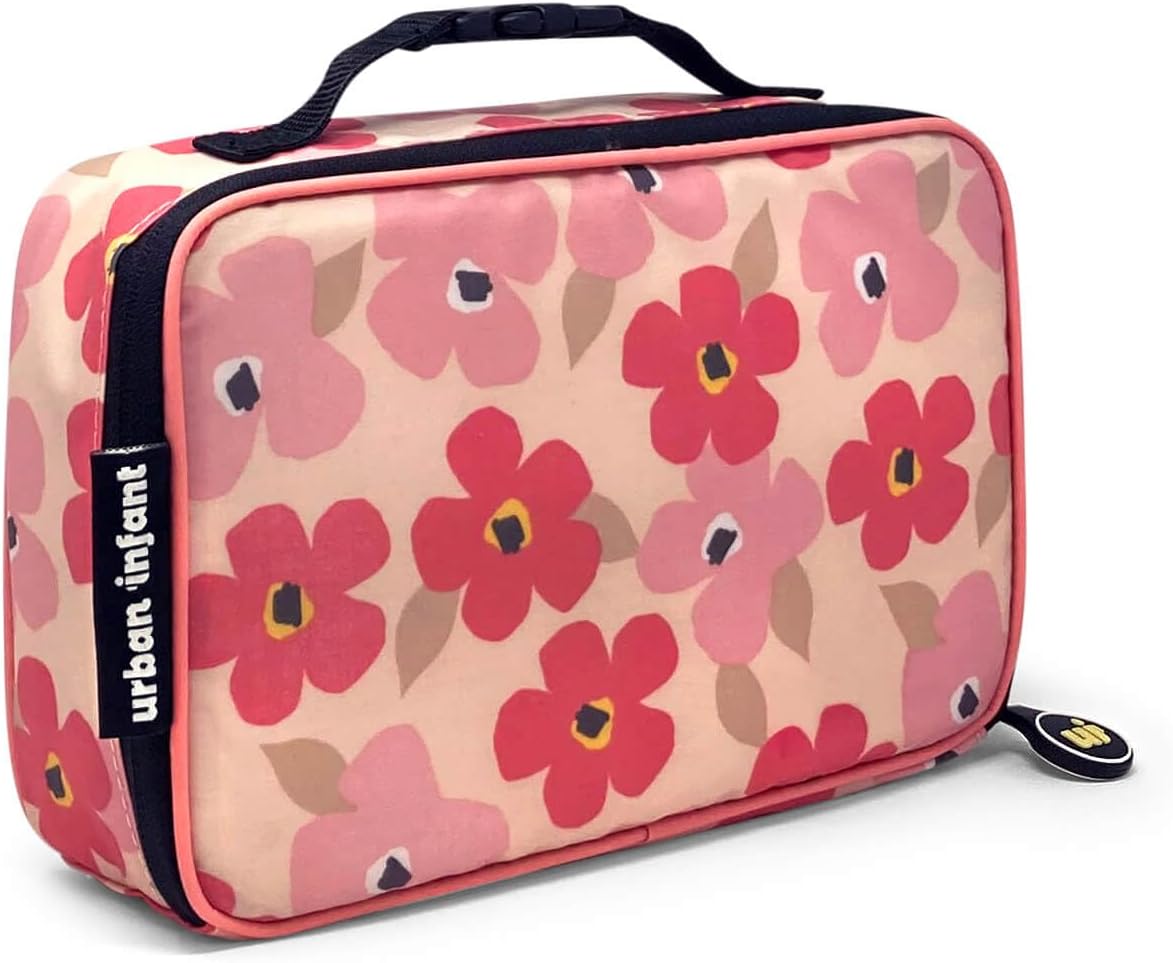 Urban Infant Yummie Kids Lunch Box Insulated Bag - Toddler Boys and Girls – Perfect for Daycare Preschool Travel Snacks – Allergy Alert Cards - Fits Bento Boxes - Poppies