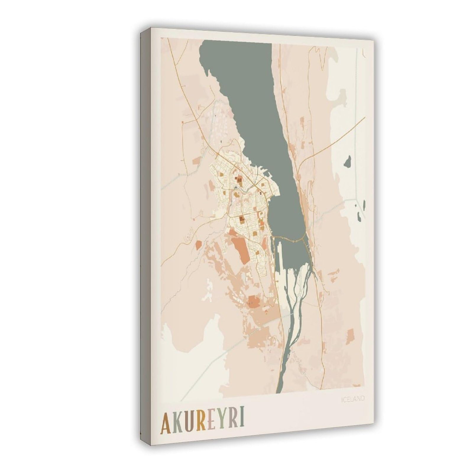 HEYANM Akureyri Map Poster Akureyri Print Poster Wall Art Iceland Travel Gift Boho Print Canvas Poster Wall Art Paintings for Living Room Bedroom Decoration Frame 24x36inch