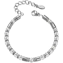 Beaded Bracelets for Women Silver Colored Boho Festival Adjustable Link Chain Pearls Natural Crystal Gemstone Bracelet Trendy Jewelry Gifts for Her Lover Mom Daughter Best Friends Girlfriend Sister