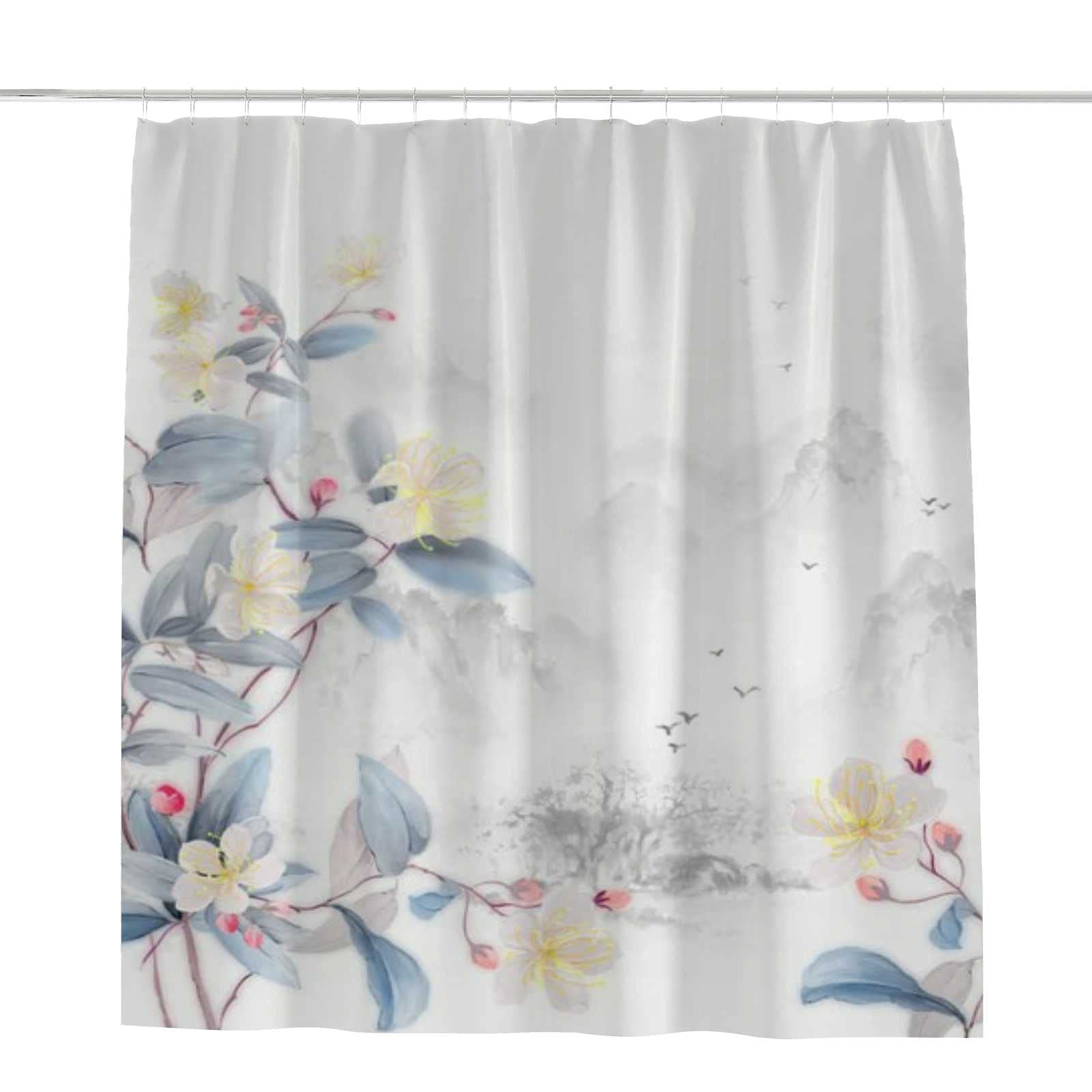 Rideau de douche fleurs aquarelles blanches pour une salle de bain moderne et relaxante