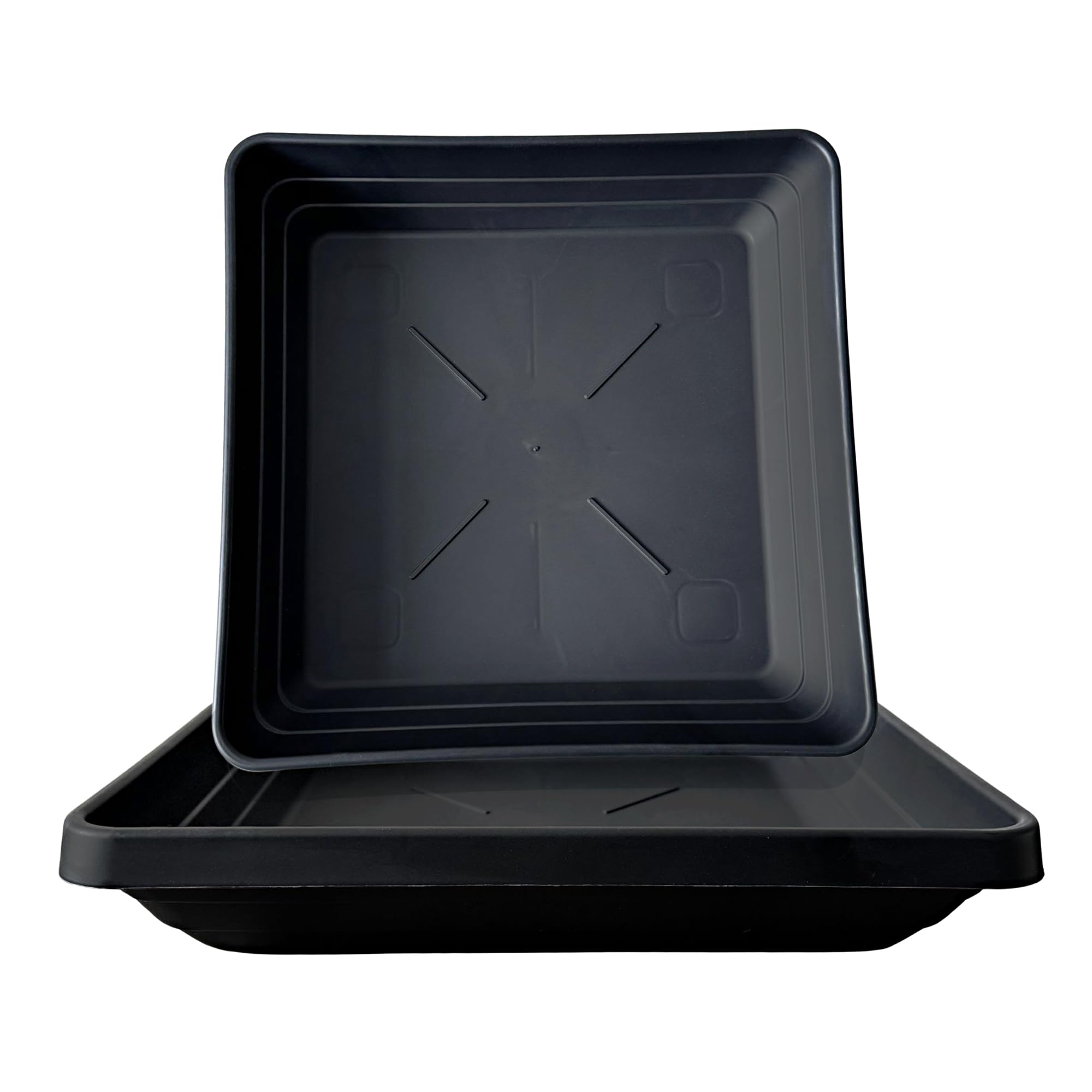 Growcery Square Plant Saucer – Durable Plastic Planter Drip Tray for Indoor & Outdoor Gardens (4, Black 40CM)