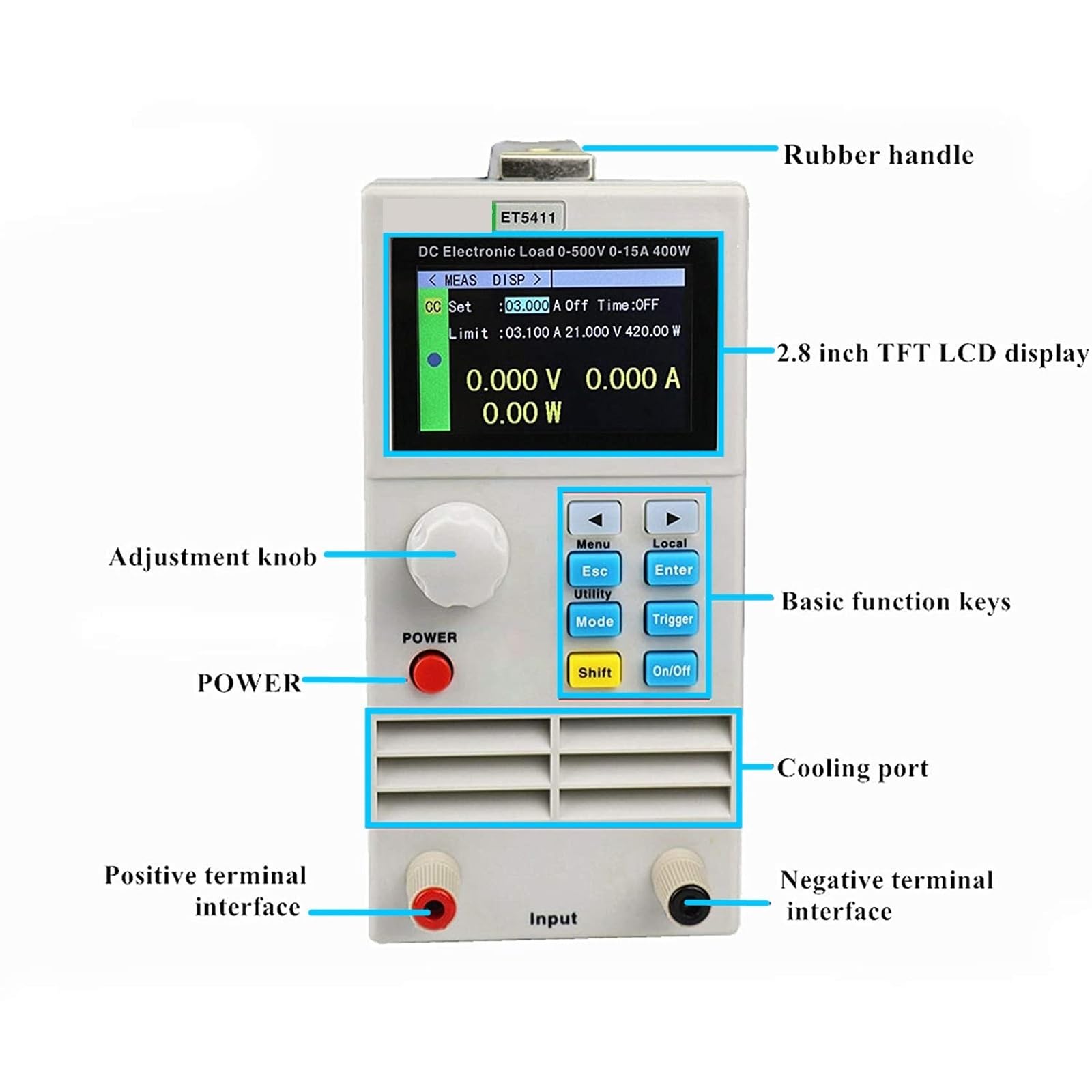 Medidor LCR, Controlador de carga electrónica corriente constante ajustable ET5411A+ 400w 15A