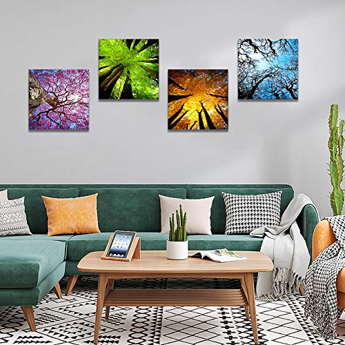 Artscope 4 Pieces Canvas Prints Wall Art - Four Seasons Of The Forest Picture Painting- Modern Wall Artwork Framed For Bathroom Home Office Decor - 12 X 12 Inch #TOP1