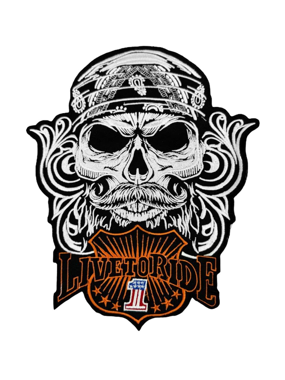 Generic Harley Skull Bandana Biker Large Live to Ride Back Patch on Vest, Iron on Patch, Custom Patch, Embroidery Patch, Iron,Biker Skull Patch, 13 x 10.24 inces