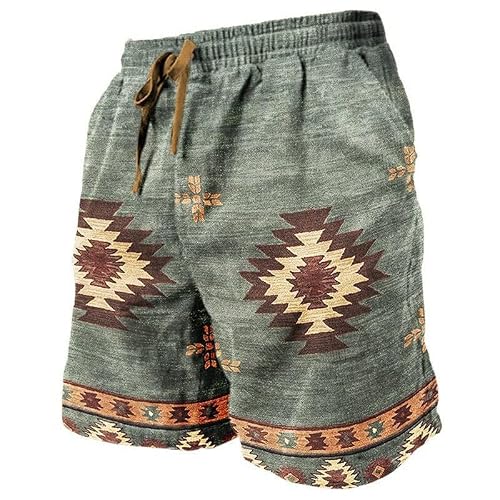 Men's Western Aztec Summer Beach Shorts Ethnic Style Swim Trunks Elastic Waist Casual Hawaiian Vacation Shorts with Pockets