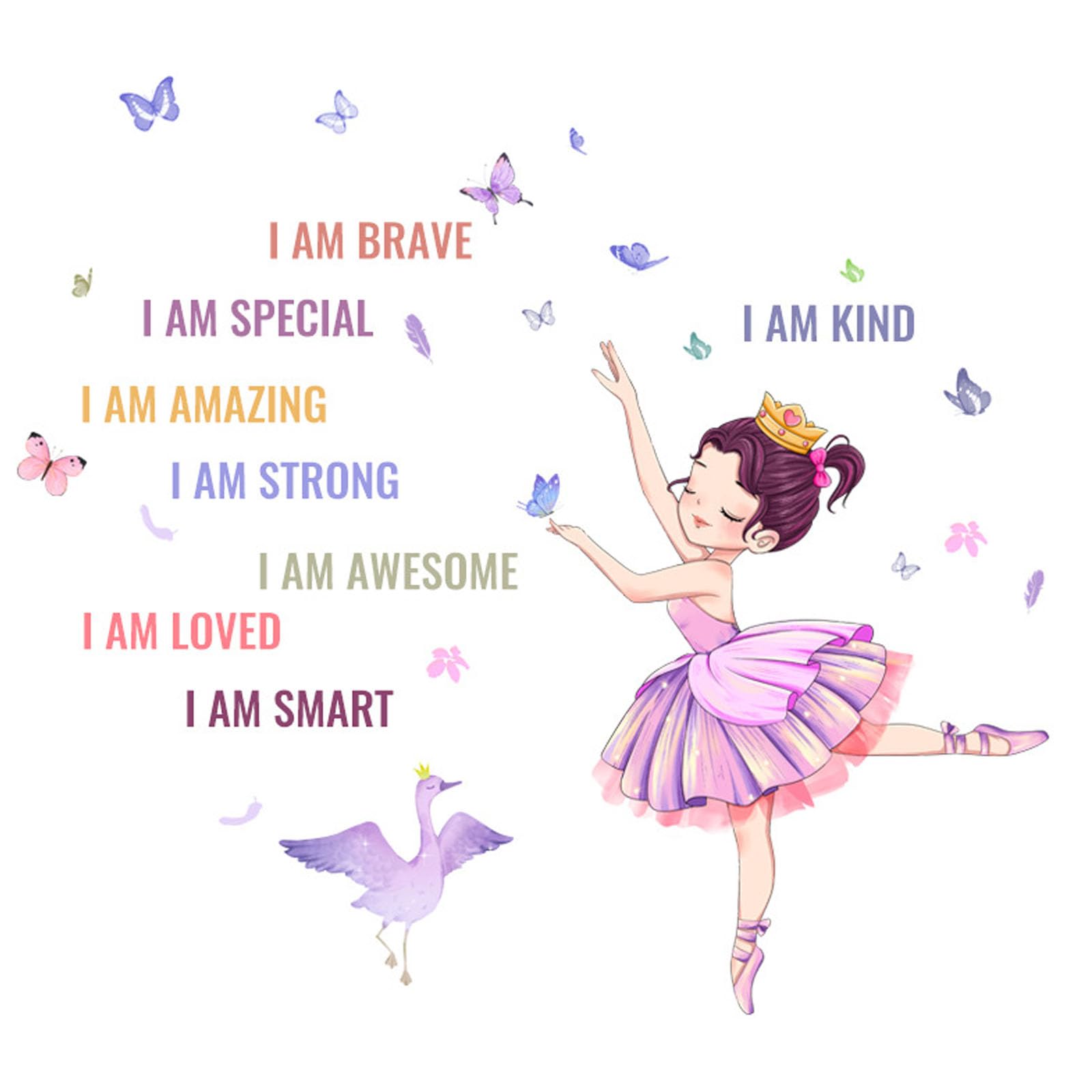 Butterfly Girl Wall Stickers, Ballet Girls Wall Decals, Kids Room Decoration, Inspirational Girl Home Decor Wall Stickers, for Girls Bedroom Kids Room Living Room