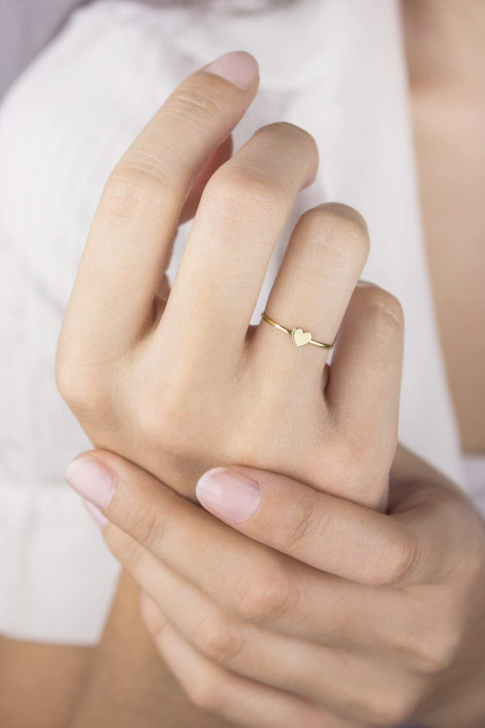 Tiny Gold Heart Ring, 9K 14K 18K Gold, Minimalist Heart, Yellow Gold, Romantic Gift For Her/code: 0.001