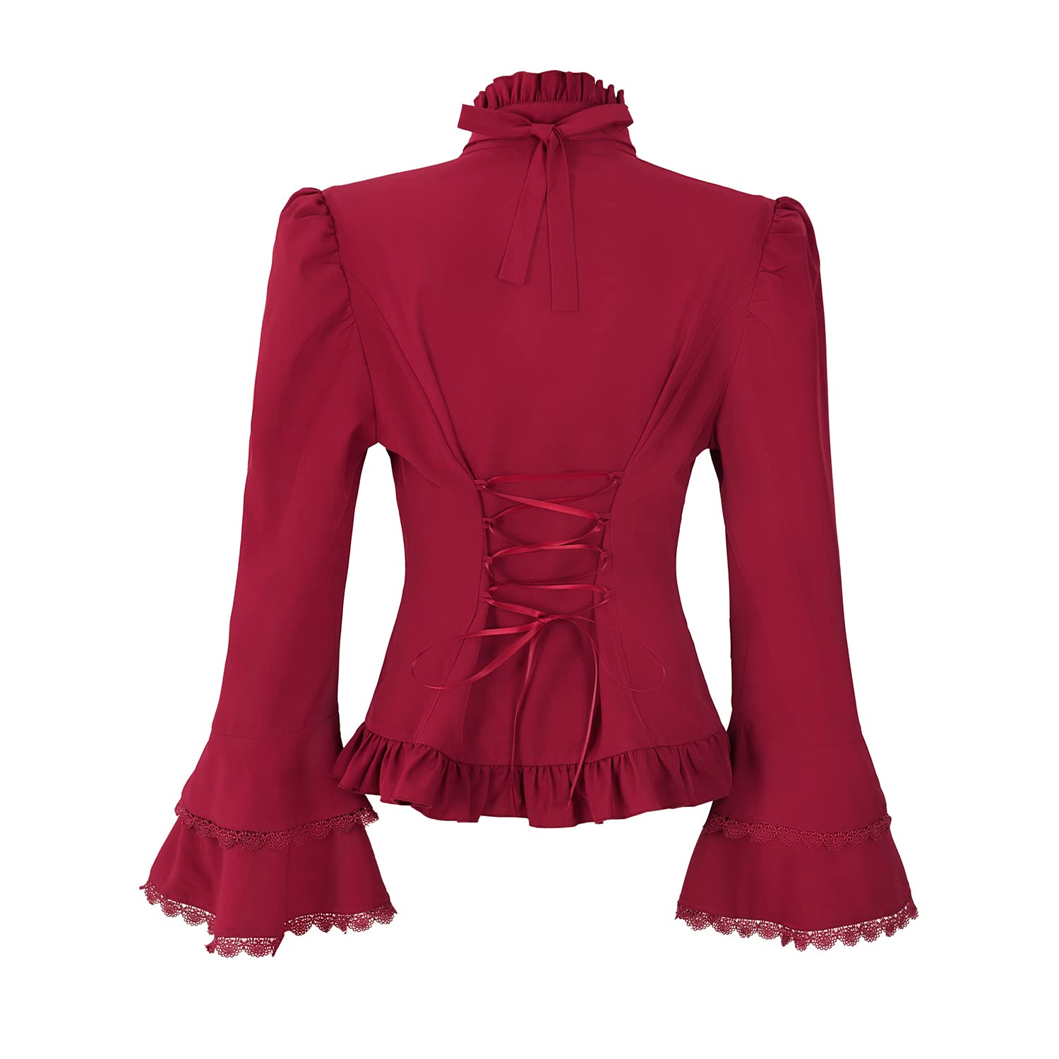 Camicetta vittoriana da donna gotica Lolita camicia vintage a maniche lunghe Lotus volant top