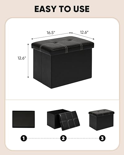 Miniatura 9 de B FSOBEIIALEO Otomana de almacenamiento con piel sintética plegable pequeña y cuadrada para reposapiés, color negro, 11.8 x 11.8 x 11.8 pulgadas
