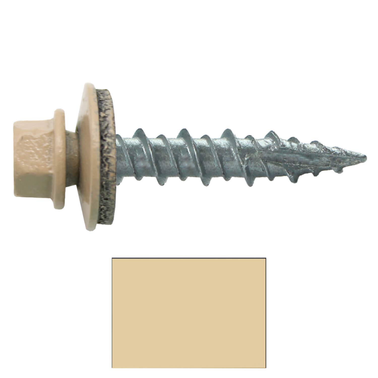 Metal Roofing Screws: (250) 10 x 1 Tan Hex Head Sheet Metal Roof Screw. Self Starting Metal to Wood siding Screws. EPDM Washer. Colored Head