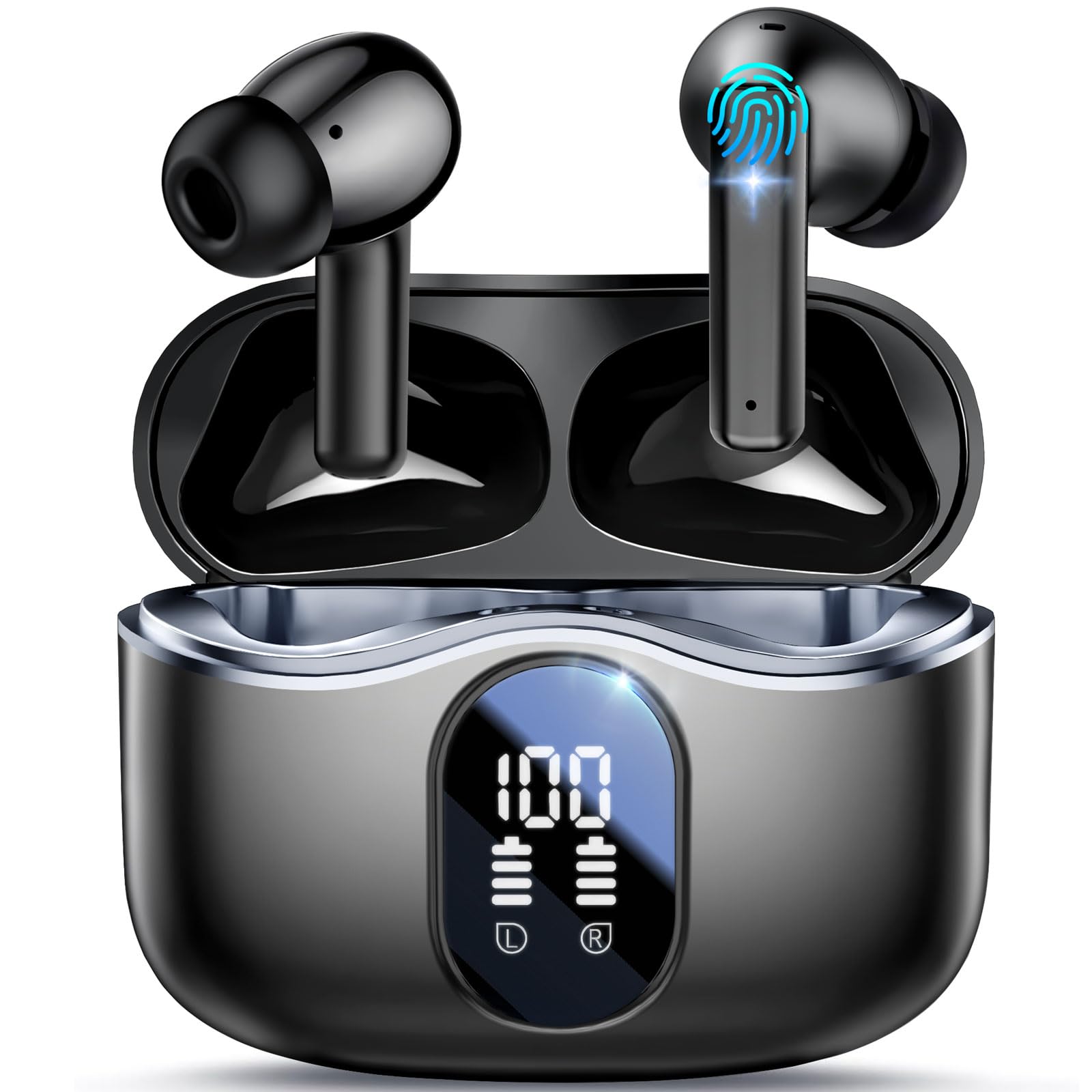 Garlo True Wireless Earbuds Bluetooth Earphones with Active Noise Cancelling in Ear Buds 4 Mic Clear Calls Headphones Wireless 40H Led Display, Multipoint Connect, Deep Bass Earbuds, ANC Waterproof Black