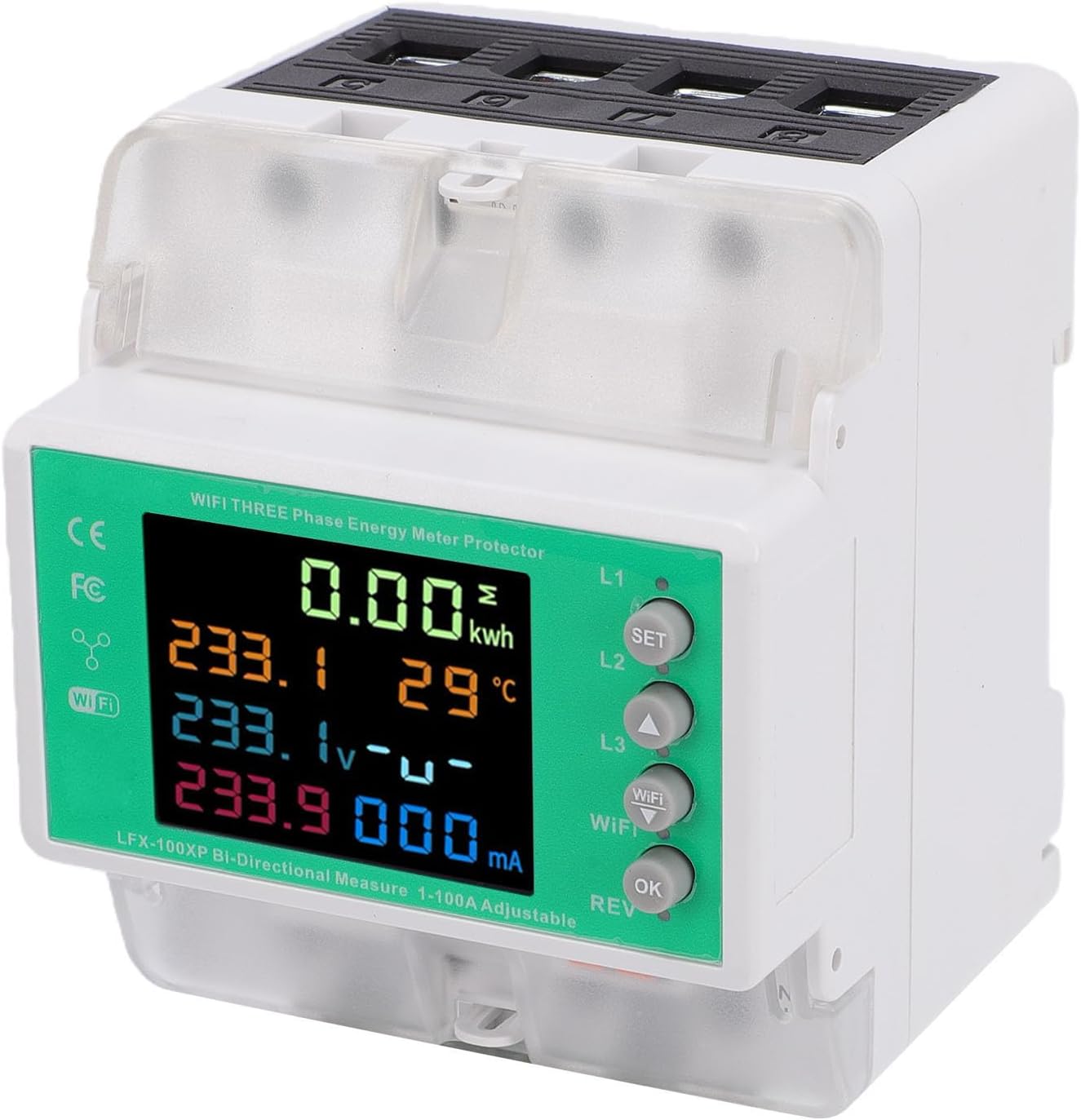 3 Phase Energy Meter Protector, 100A WiFi Smart Circuit Breaker with Remote Control APP for Industrial Electric Motor EV Charging Station