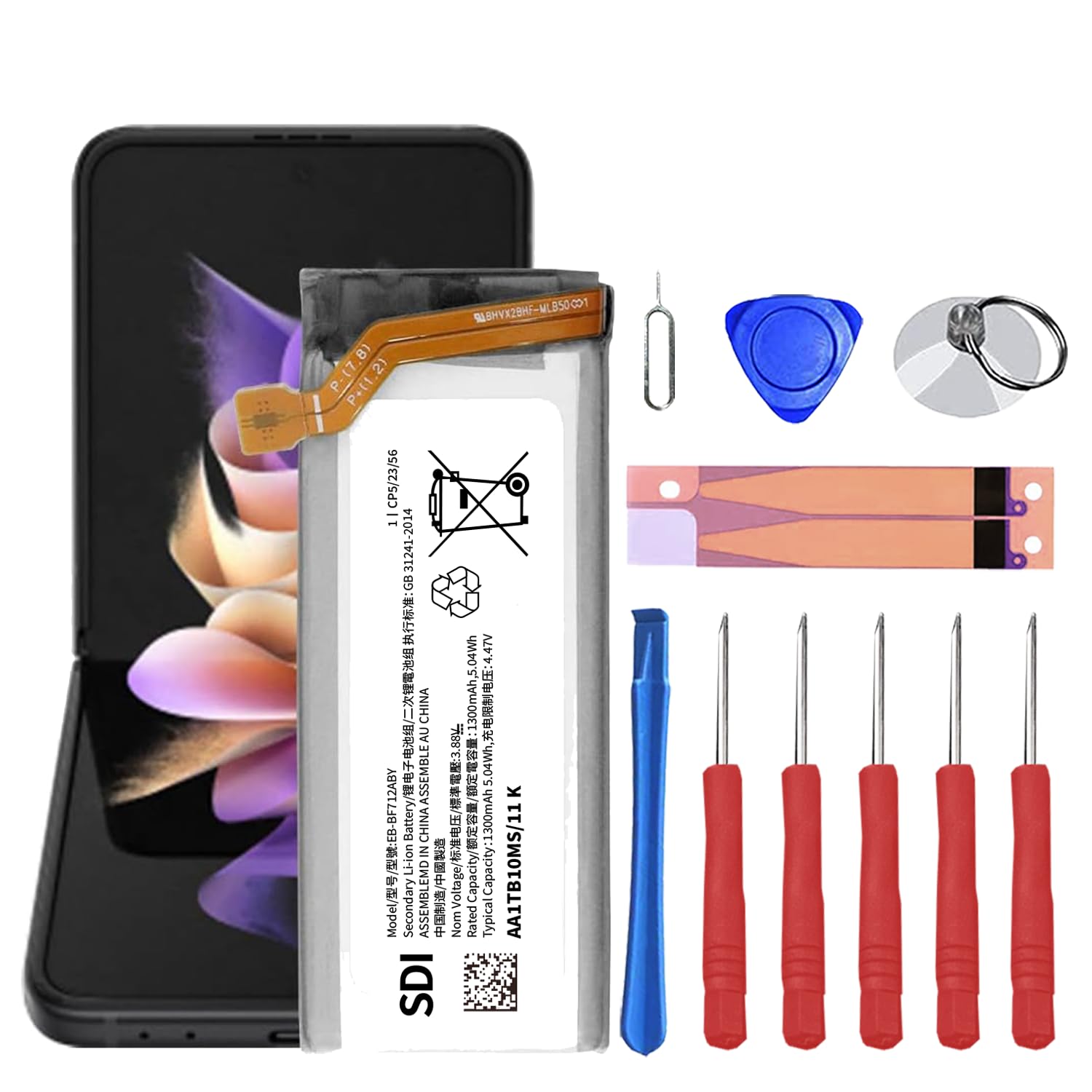 HamnaKhu Replacement Battery for Samsung Galaxy Z Flip 3 5G EB-BF712ABY Battery 1300mAh for Galaxy Z Flip 3 5G SM-F711U SM-F711U1 SM-F711W Battery with Tool Repair Kits