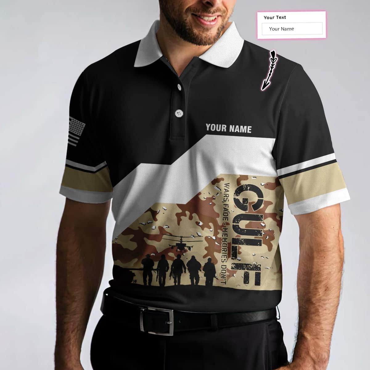Desert Storm Veteran Custom Polo Shirt, Personalized Gift for Veterans, Cool Desert Shirt Design for Male, Mens Polo Shirts for Gifts, Short Sleeve Men's Shirt