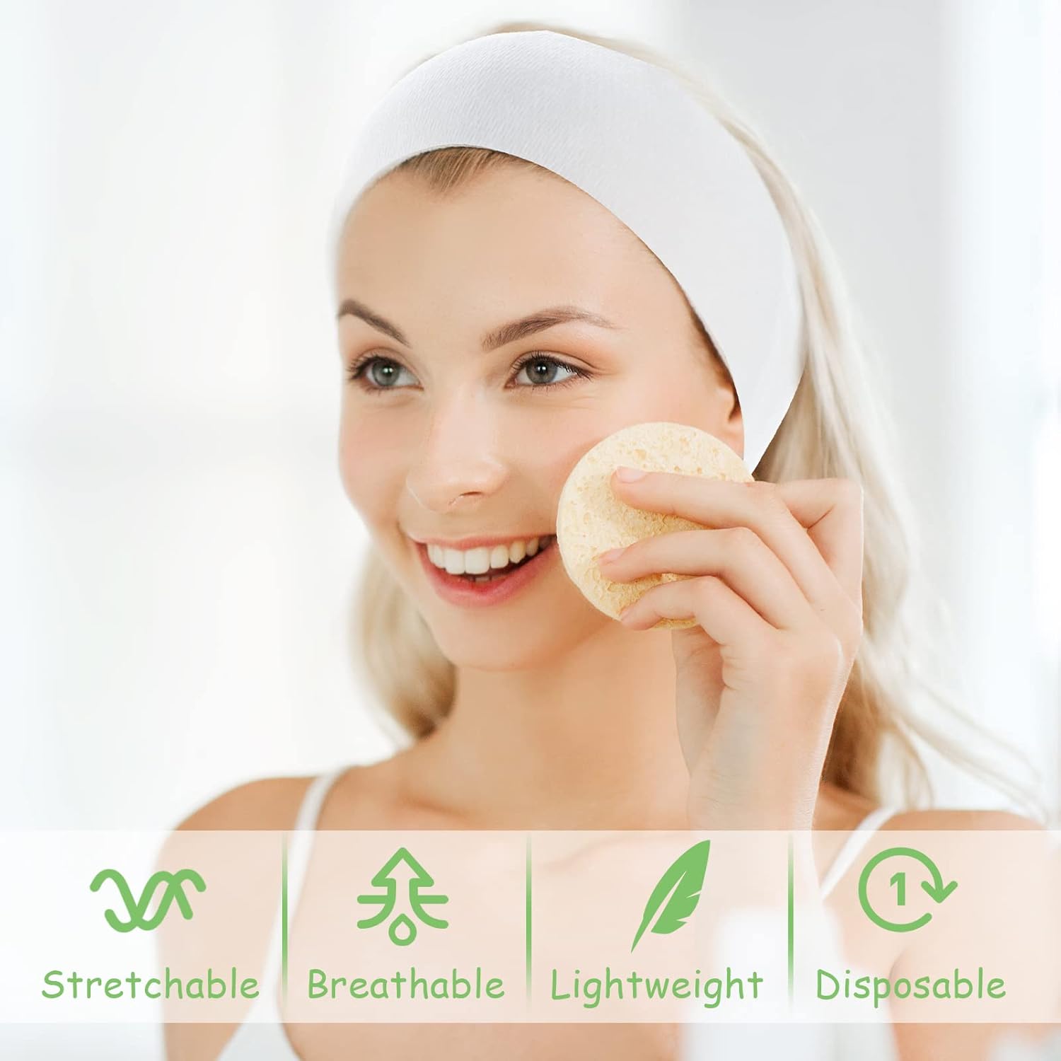 300 Pcs Disposable Spa Facial Headbands Stretch Non Woven Spa Headbands Elastic Skincare Head Wraps Soft Skin Care Hair Band with Convenient Closure for Women Makeup Salon Supplies(White) - Image 3