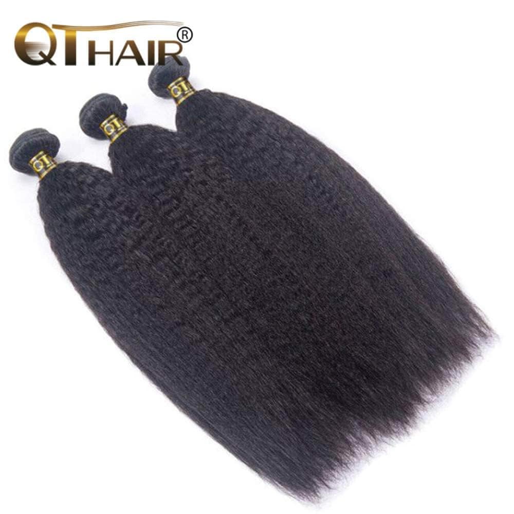 QTHAIR 18A Kinky Straight Hair 3 Bundles 22 24 26inch Yaki Human Hair Weave Unprocessed Brazilian Virgin Remy Sew in Hair Extensions Natural Black Bundles Human Hair