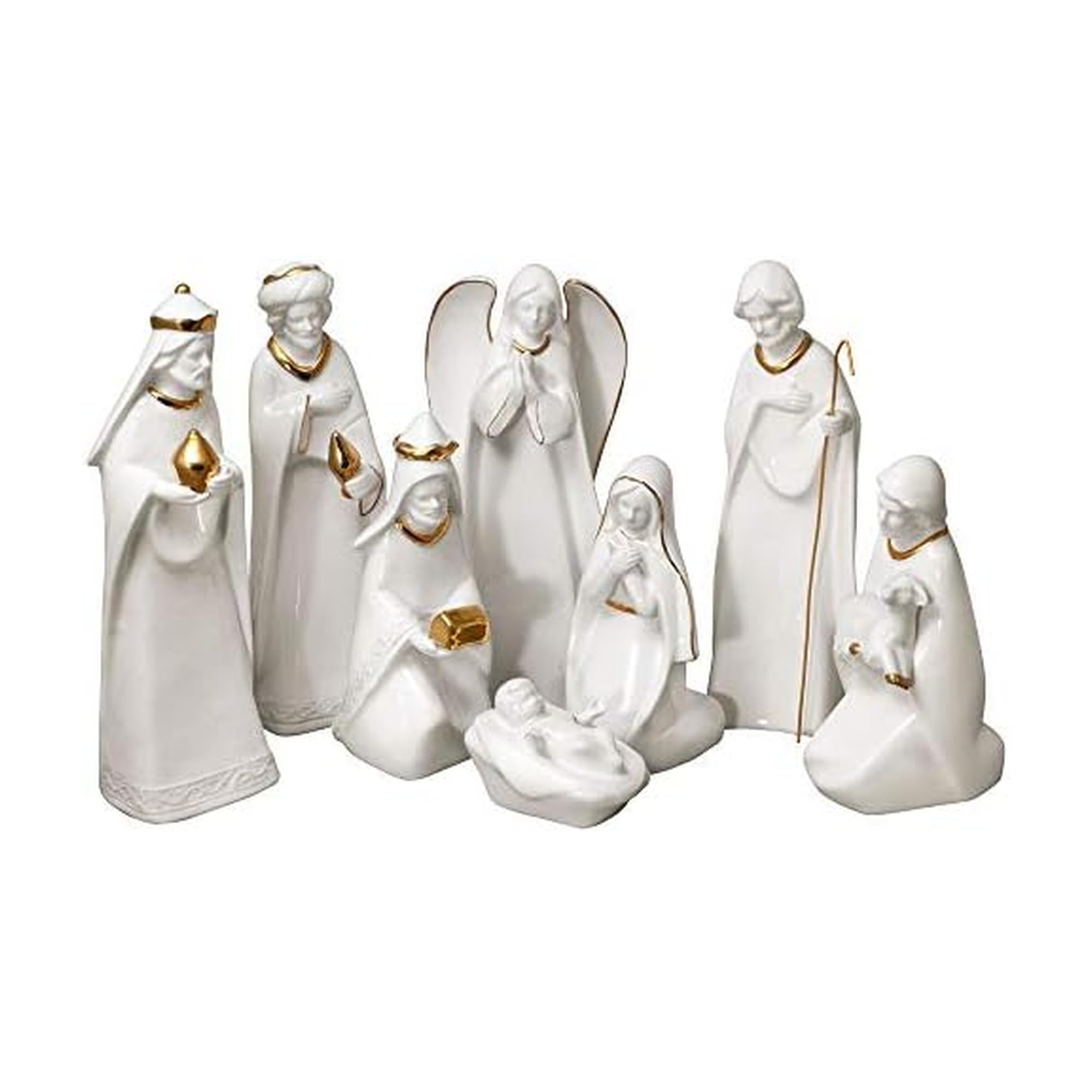 Mikasa Holiday Splendor 8-Piece Nativity Set — Porcelain White Figurines, 8¼" Tall Angel, Shepherd & Kings, Classic Holiday Tabletop Display