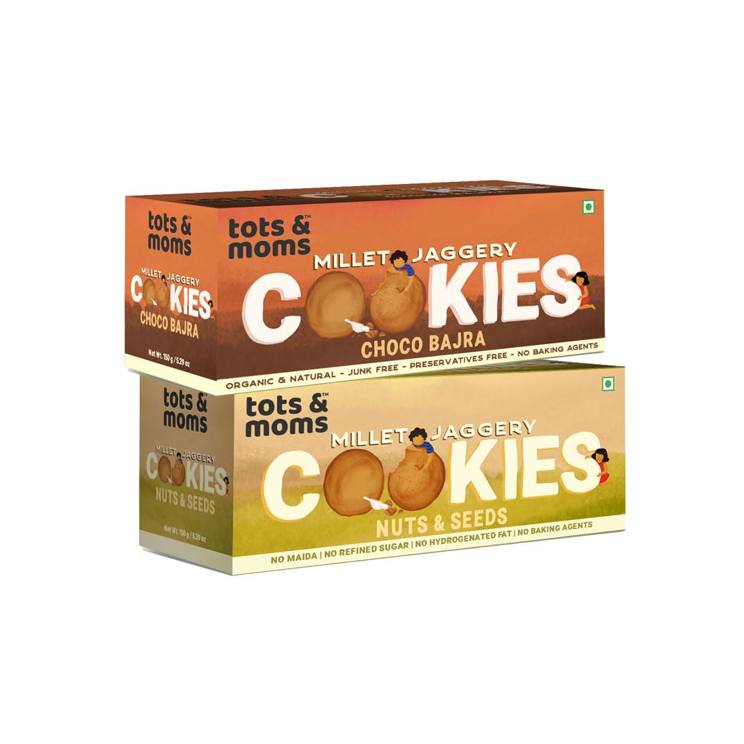 Tots & Moms NO Maida NO Sugar - Nuts & Seeds Cookies |Choco Bajra Cookies | Millet & Jaggery Biscuits | Pack of 2-150g Each (B0CR1JZNW6) Amazon Price History, Amazon Price Tracker