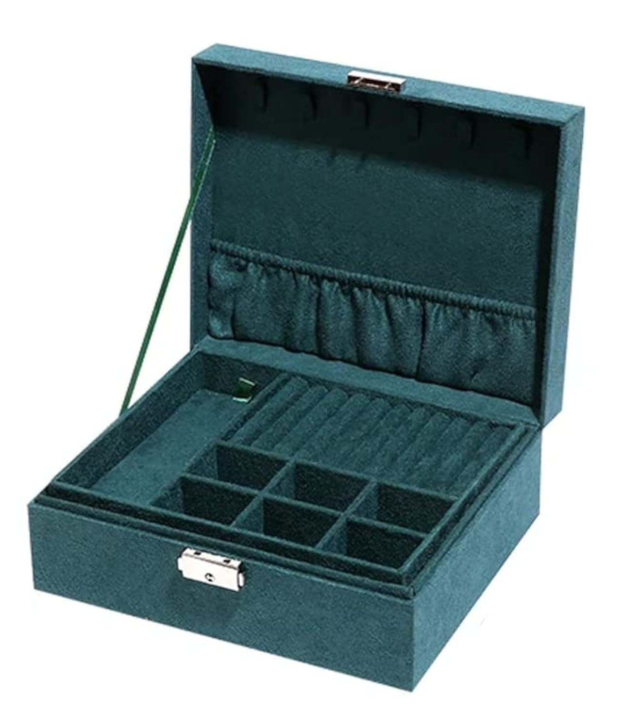 YouBella Jewellery Organiser Jewellery Box Organiser MultiLayer Velvet Portable Storage Box Case with Dividers Container for Rings, Earrings, Necklace Home Organizer (Green) (Style 2) YouBella Jewellery Organiser Jewellery Box Organiser MultiLayer Velvet Portable Storage Box Case with Dividers Container for Rings, Earrings, Necklace Home Organizer (Green) (Style 2)