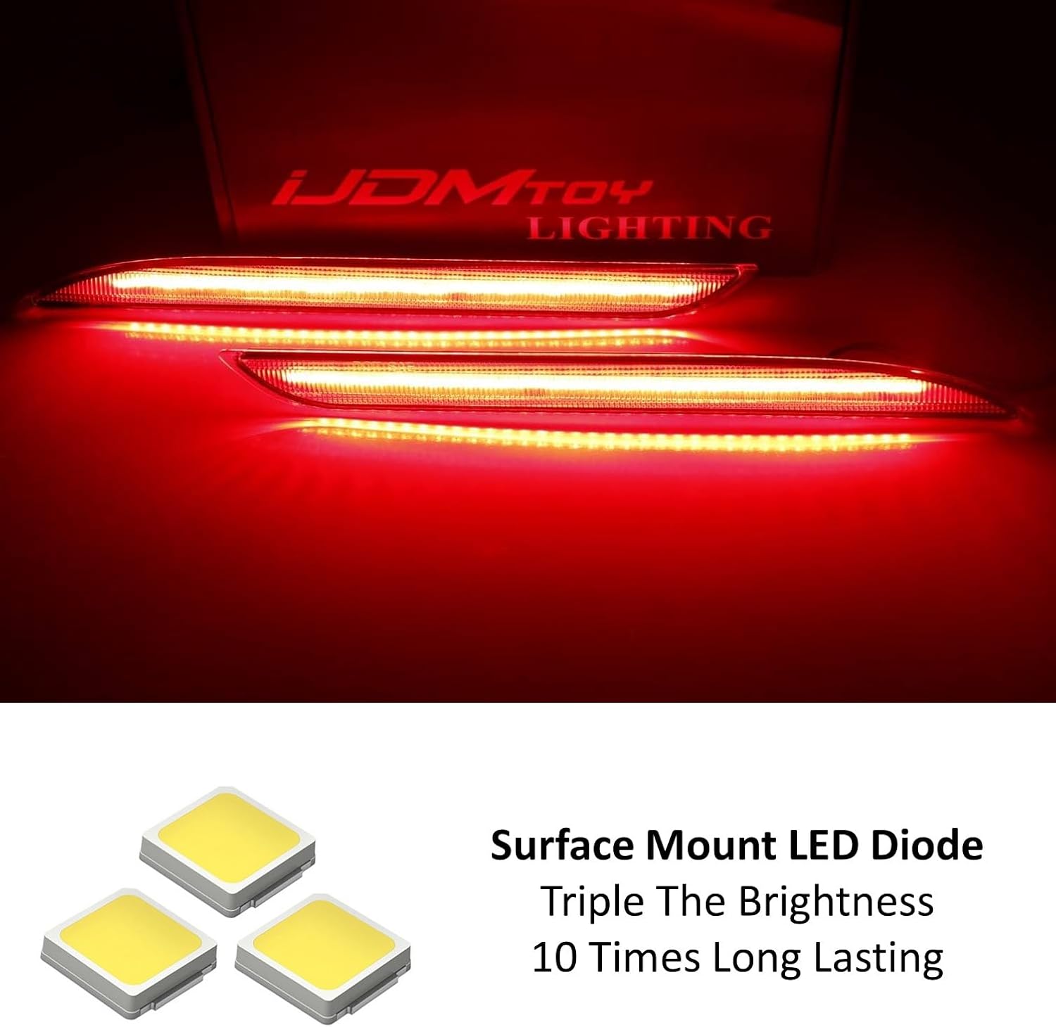 iJDMTOY Smoked Lens 36-SMD Red LED Bumper Reflector Lights Compatible With 2015-2017 Ford Mustang, Function as Tail/Brake or Rear Fog Lamps
