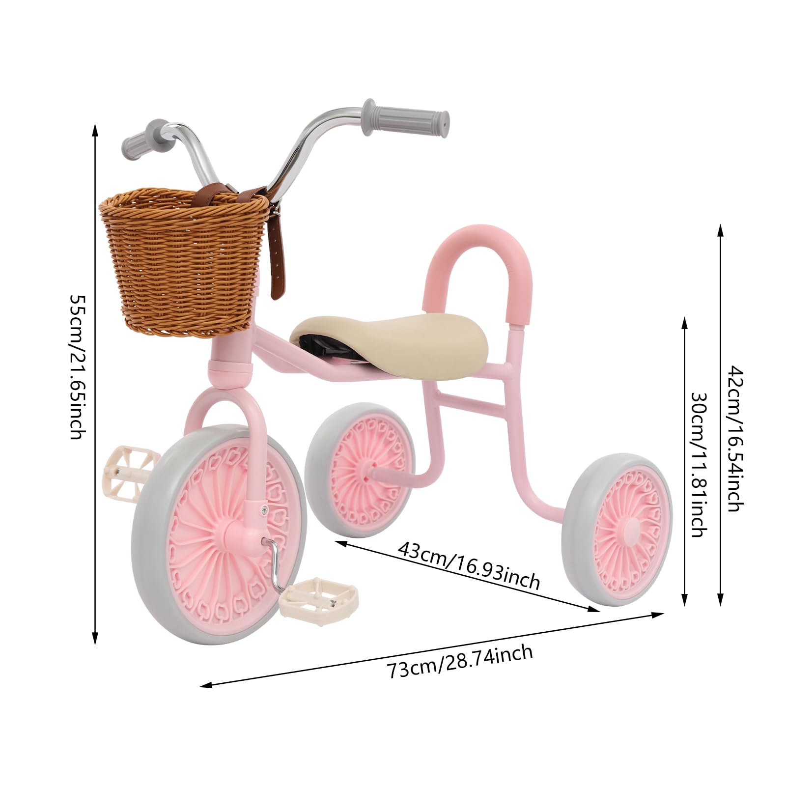 Triciclo per Bambini, Triciclo per Bambini con Pedali e Cestino, Triciclo per Imparare a Camminare per Bambini di 2-6 Anni (Rosa)