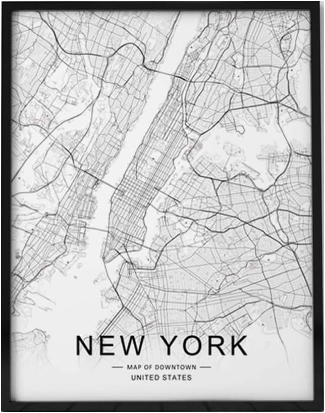 ZEARPT New York City Street Art Print, Black and White Wall Decor, Downtown Road Poster for Home or Office, 11x14 Inch Unframed