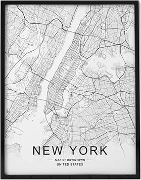 ZEARPT New York City Street Art Print، ديكور حائط بالأبيض والأسود، ملصق طريق وسط المدينة للمنزل أو المكتب، 11x14 بوصة بدون إطار