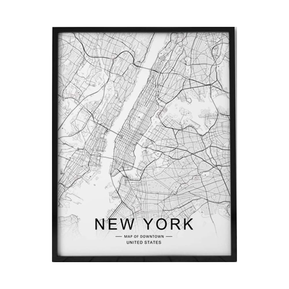 ZEARPT New York City Street Art Print, Black and White Wall Decor, Downtown Road Poster for Home or Office, 11x14 Inch Unframed