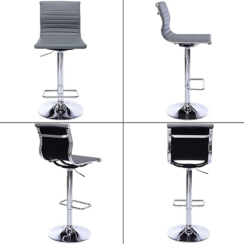 Miniatura 35 de Taburetes de bar ajustables de piel sintética, taburete de bar negro y dorado con respaldo, moderno taburete giratorio de altura de mostrador para