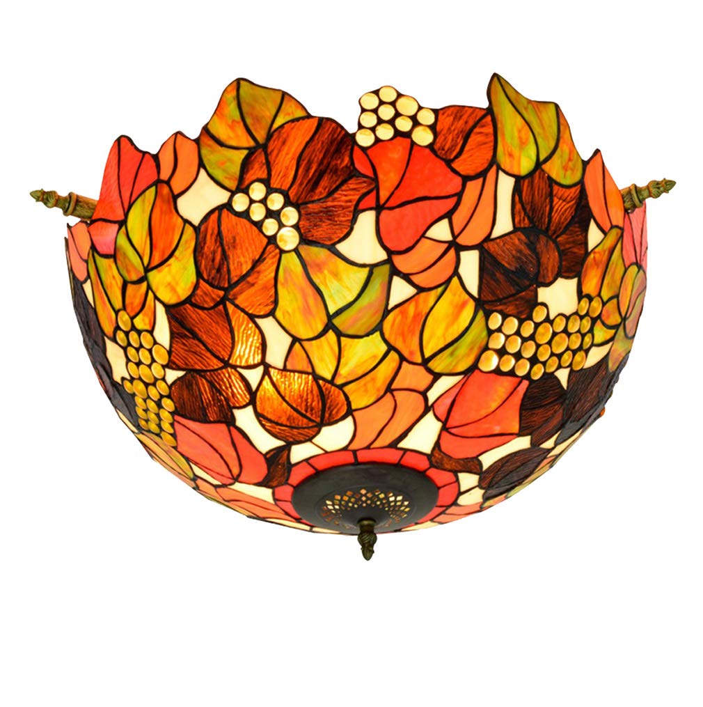 YNIYUJKL Tiffany-Style Semi-Ceiling Light 22-Inch Vintage Grapes Ceiling Lamp Stained Glass Ceiling Lamps For Living Room Bedroom Aisle Corridor Ceiling Light