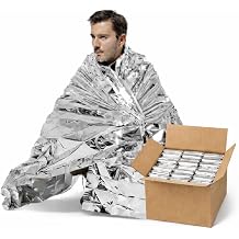 50 Pack Emergency Foil Blankets 51 x 83 Thermal Mylar Survival Blankets Individually Wrapped for Outdoors, Camping, Hiking, First Aid, Emergency Preparedness & Homeless Outreach